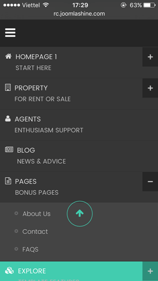 Mobile menu with icons applied